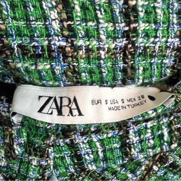 Zara Tweed Weave Textured High Waist A-Line Midi Skirt Green Sz S - Picture 12 of 12